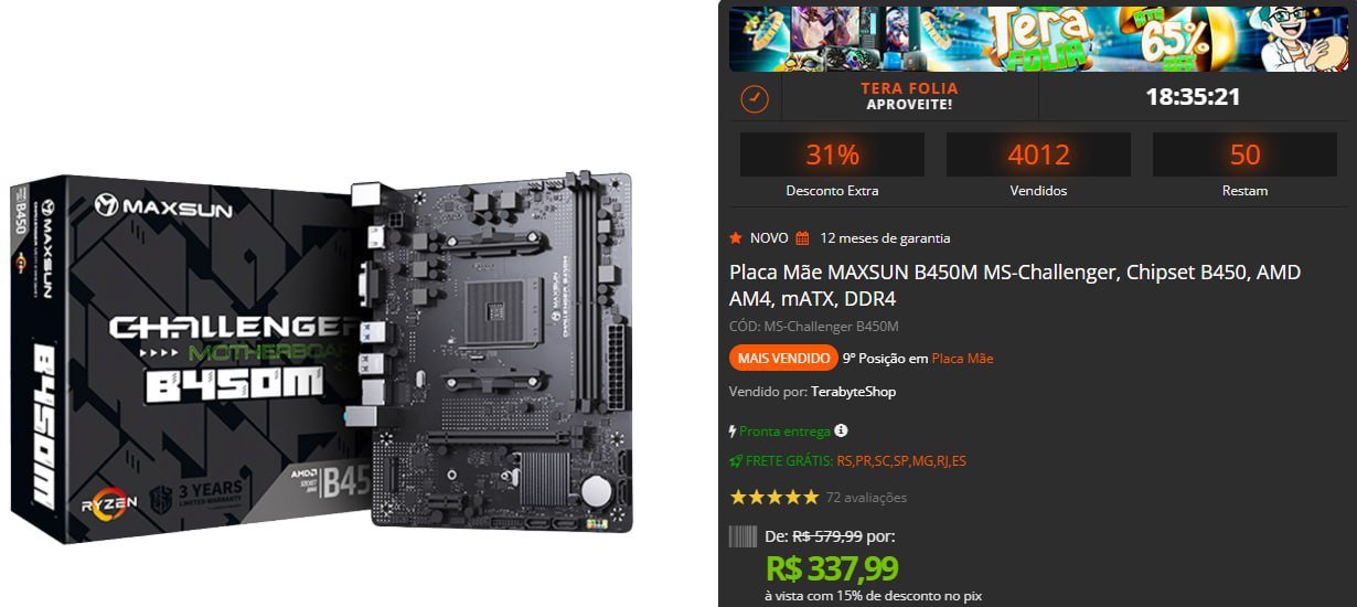Placa Mãe MAXSUN B450M MS-Challenger, Chipset B450, AMD AM4, mATX, DDR4 🛒💻