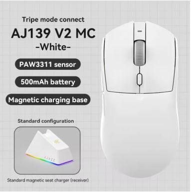 Mouse Sem Fio Com Dock Ajazz AJ139 V2 Series PAW 3311 500mAh Micro Switch Huano Tri Mode 🖱️🔋