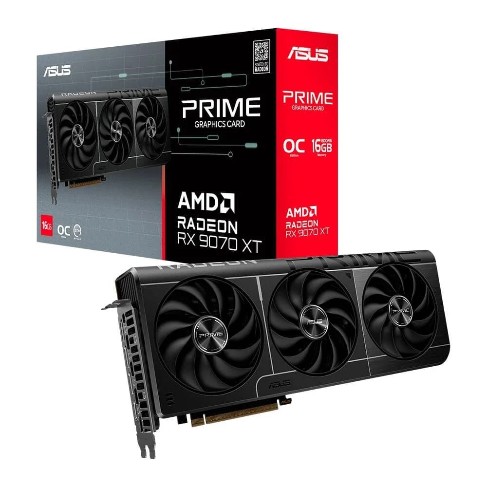 Placa de Vídeo ASUS PRIME RX 9070 XT O16G AMD Radeon, 16GB, GDDR6, Axial-tech, OpenGL 4.6 🖥️🎮