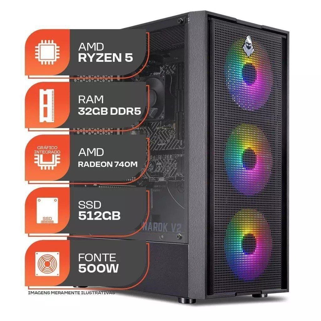 AM5 PC Gamer Forge, AMD Ryzen 5 8500G, 32GB DDR5, SSD M.2 512GB, Fonte 500W 80 Plus 🖥️🎮🛒