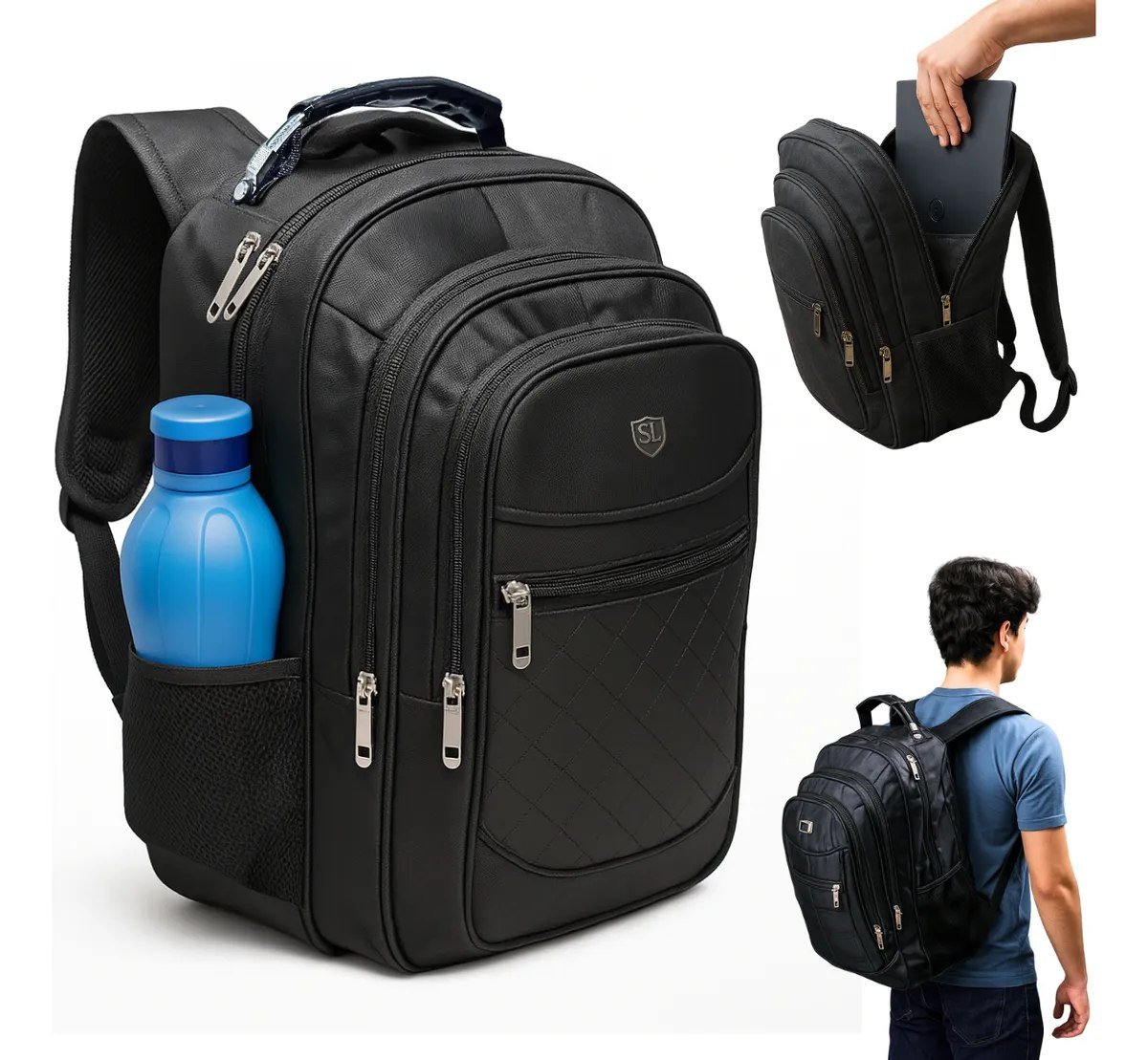 Mochila Masculina Impermeável Reforçada Aço Escola Notebook Preto Liso 🎒🖥️