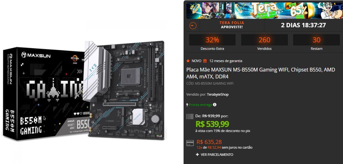 Placa Mãe MAXSUN MS-B550M Gaming WIFI, Chipset B550, AMD AM4, mATX, DDR4 🖥️⚡
