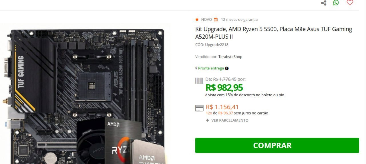Kit Upgrade, AMD Ryzen 5 5500 + Placa Mãe Asus TUF Gaming A520M-PLUS II 🖥️🛒