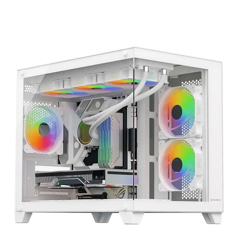 Gabinete Gamer Husky Dome 210, Mini Tower, M-ATX, Lateral e Frontal em Vidro, Sem FANs, Branco 🎮🖥️