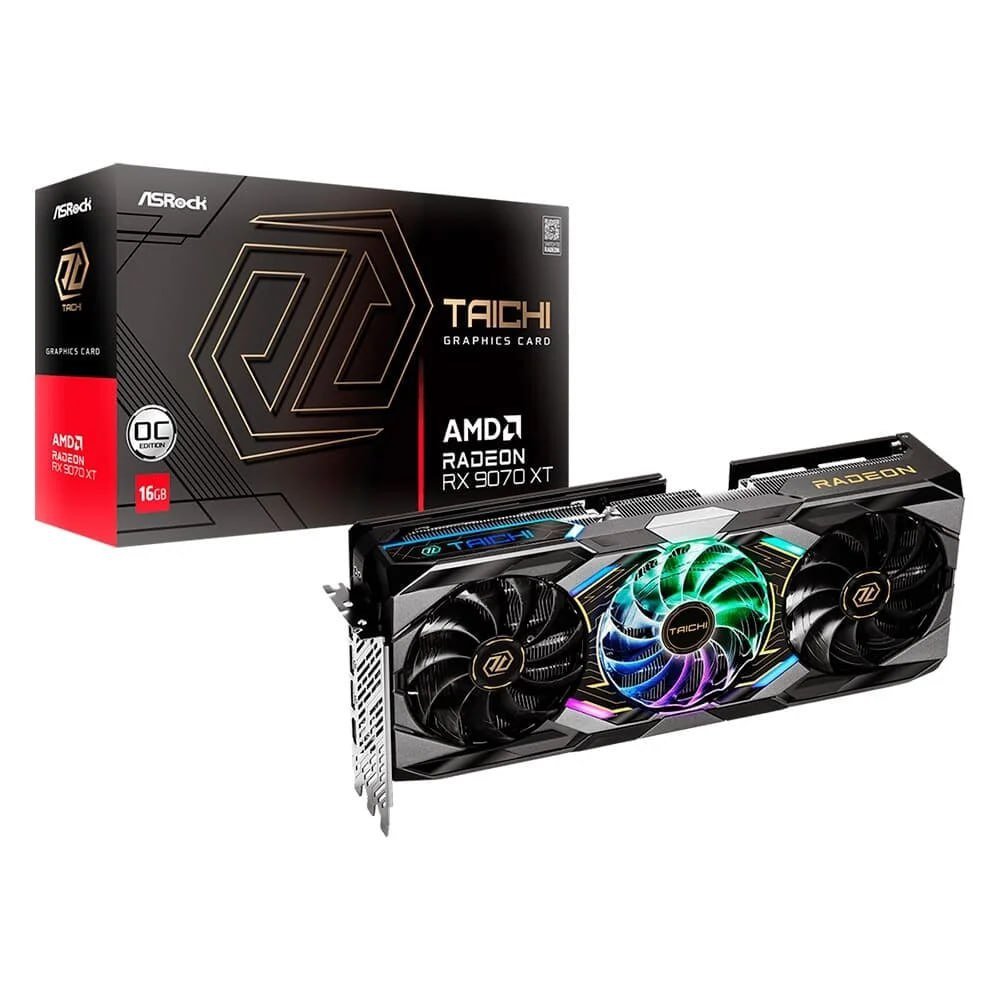 Placa de Vídeo ASRock RX 9070 XT Taichi OC AMD Radeon, ARGB, 16GB, GDDR6, 3100MHz, FidelityFX, RDNA 90-GA5HZZ-00UANF 🛒🎮