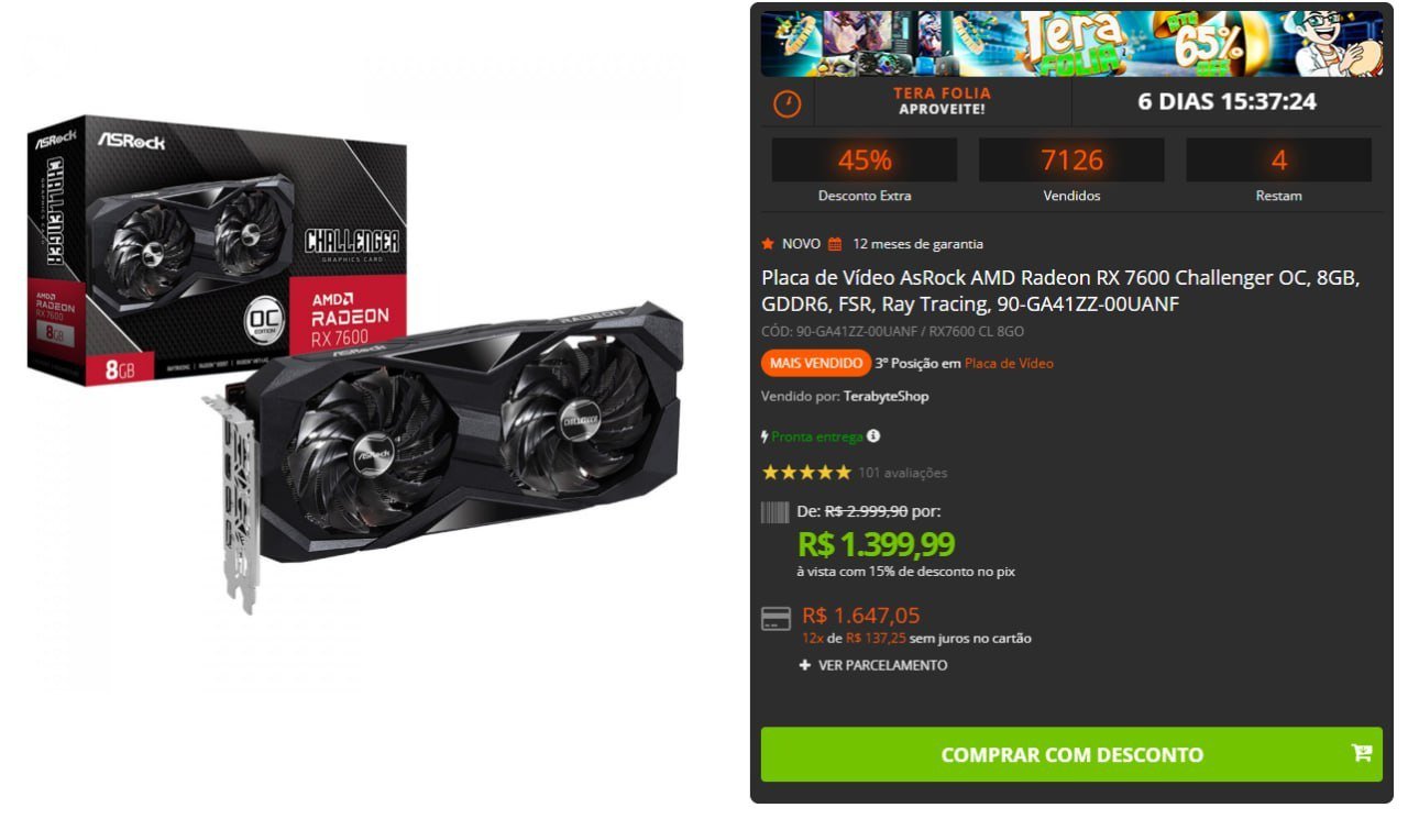 Placa de Vídeo AsRock AMD Radeon RX 7600 Challenger OC, 8GB 🖥️🎮