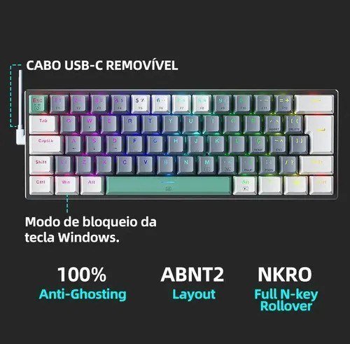 Teclado Gamer Mecânico Machenike K500-b61 60% ABNT2 RGB Cinza Português Brasil 🔥🎮