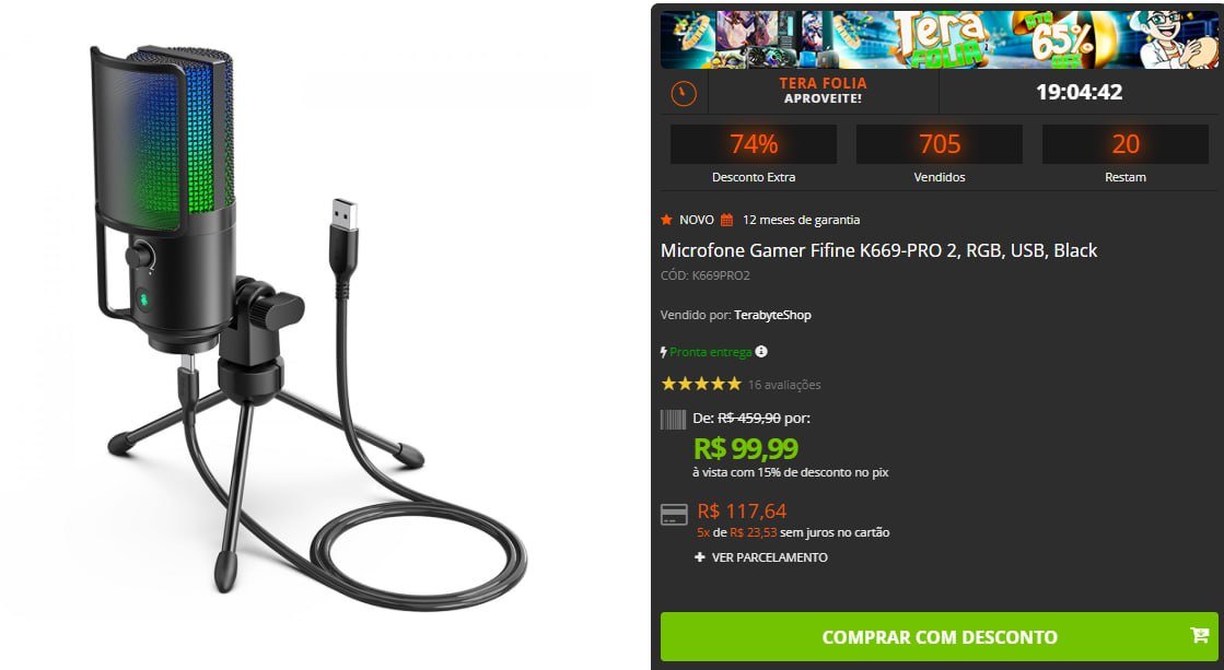 Microfone Gamer Fifine K669-PRO 2, RGB, USB, Black 🎤🎮