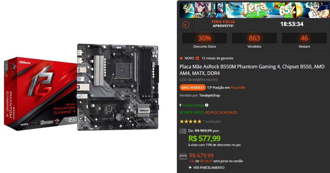 Placa Mãe AsRock B550M Phantom Gaming 4, Chipset B550, AMD AM4, MATX, DDR4 🖥️
