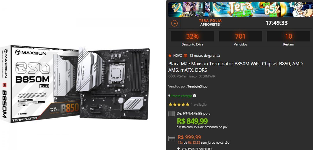 Placa Mãe Maxsun Terminator B850M WiFi, Chipset B850, AMD AM5, mATX, DDR5 🖥️🛒