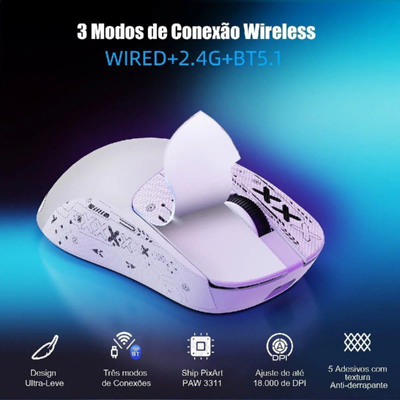 Mouse Gamer Sem Fio Fire Phoenix BK-R1X Branco 18000 DPI Bluetooth paw 3311 🔥🔥🖱️