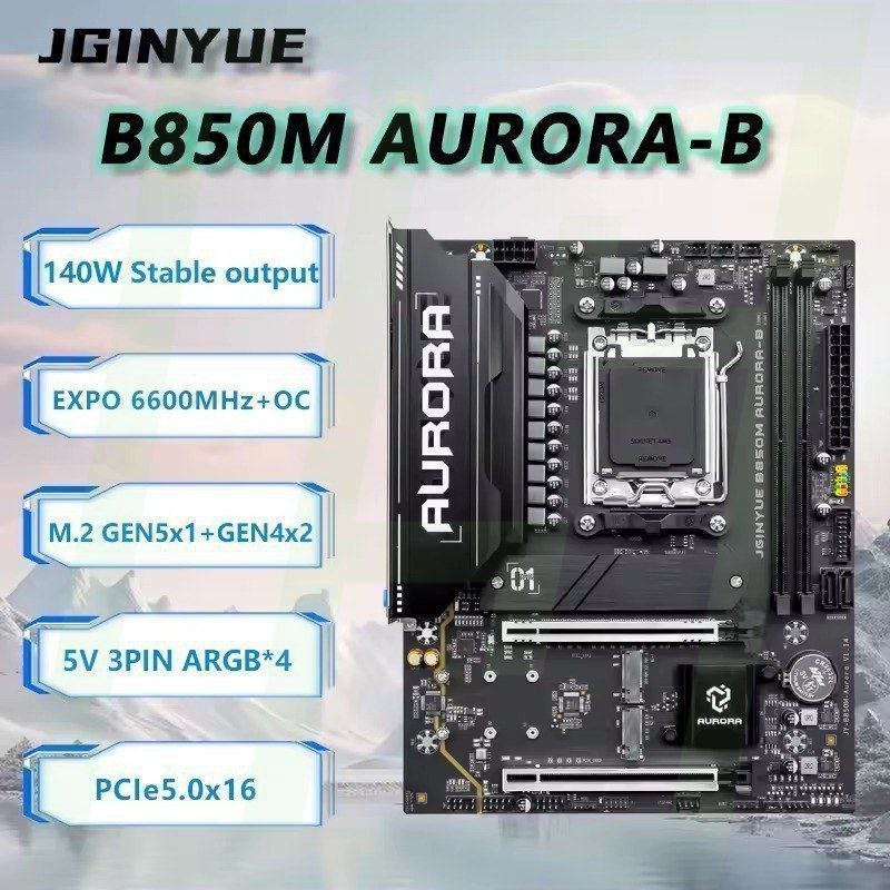 B850M AURORA-B Jginyue PCIe5.0 GPU + SSD, Placa Mãe AM5 DDR5 preta b650eM black b850e b850B 3x 5v aRGB, 1x nvme gen5 5.0, 2x Nvme gen4 4.0