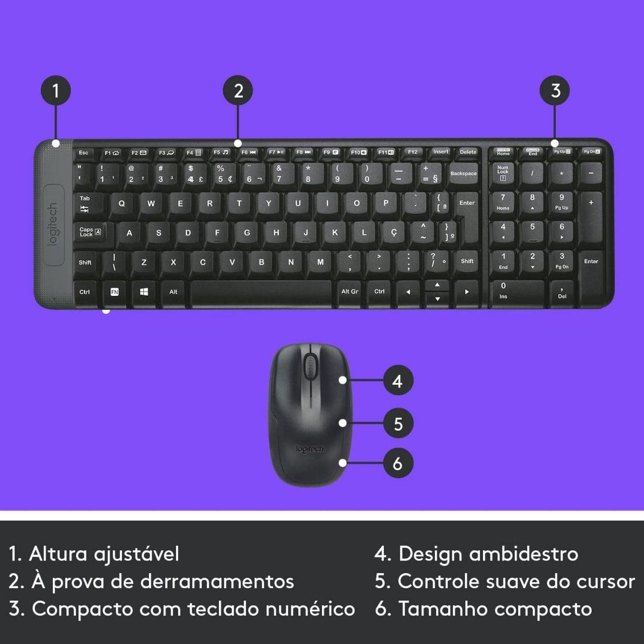 Combo Teclado e Mouse sem fio Logitech MK220 com Design Compacto, Conexão USB, Pilhas Inclusas e Layout ABNT2 🖱️⌨️