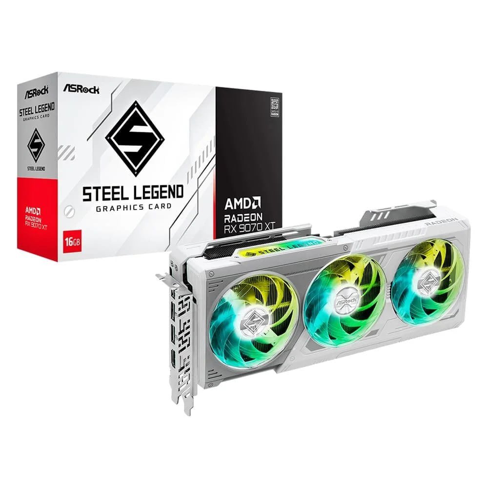 Placa de Vídeo ASRock RX 9070 XT Steel Legend AMD Radeon ARGB 16GB GDDR6 🛒