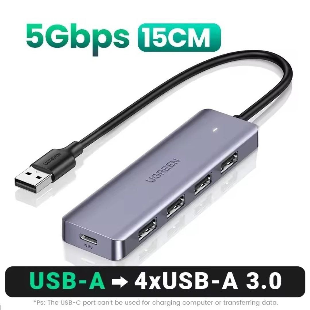 Hub UGREEN, USB C ou A 3.0, 4 Ports, 15cm, 5Gbps 🛒