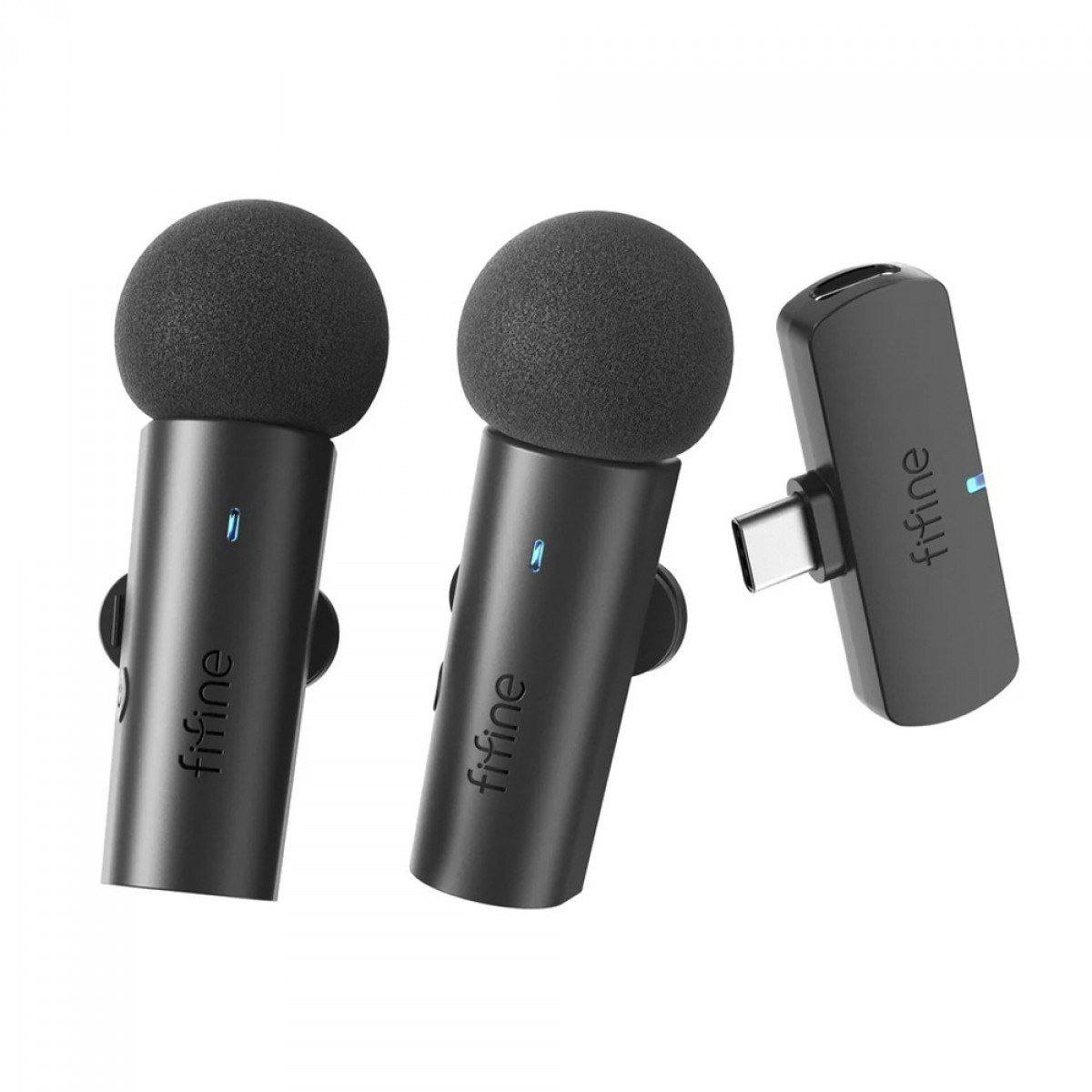 Microfone De Lapela Fifine M8 Duplo Wireless Usb Tipo C Black 🎤🎧