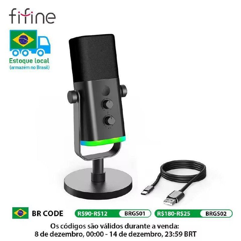 Microfone Dinâmico Gamer Fifine AM8 Ampligame 🎤🎮