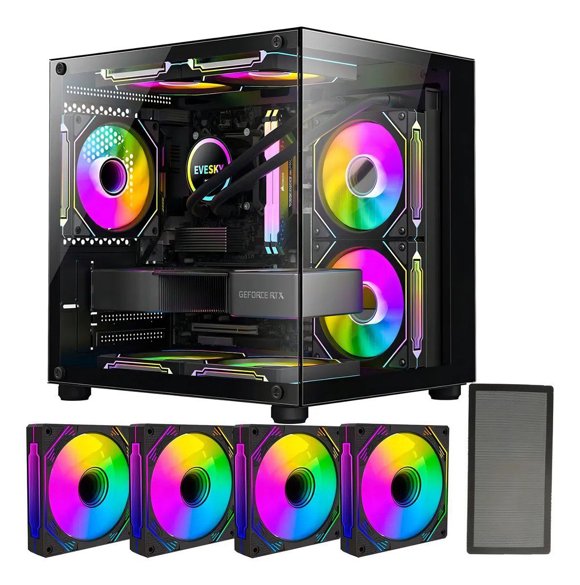 Gabinete Gamer Hayom Aquário Com 4 Cooler Fan Led Rgb Preto 🖥️🕹️