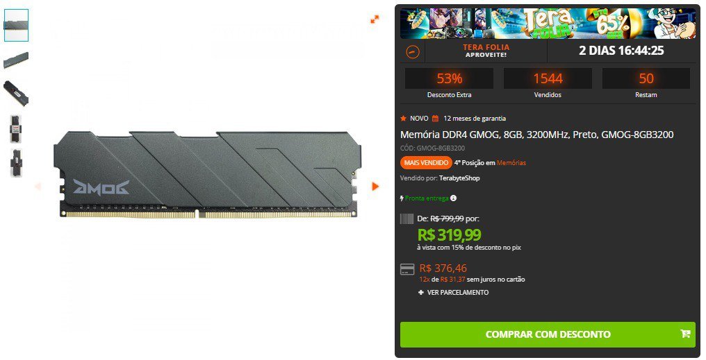 Memória DDR4 GMOG, 8GB, 3200MHz, Preto, GMOG-8GB3200 🖥️