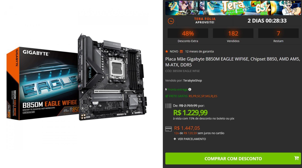 Placa Mãe Gigabyte B850M EAGLE WIFI6E, Chipset B850, AMD AM5, M-ATX, DDR5 🛒💻
