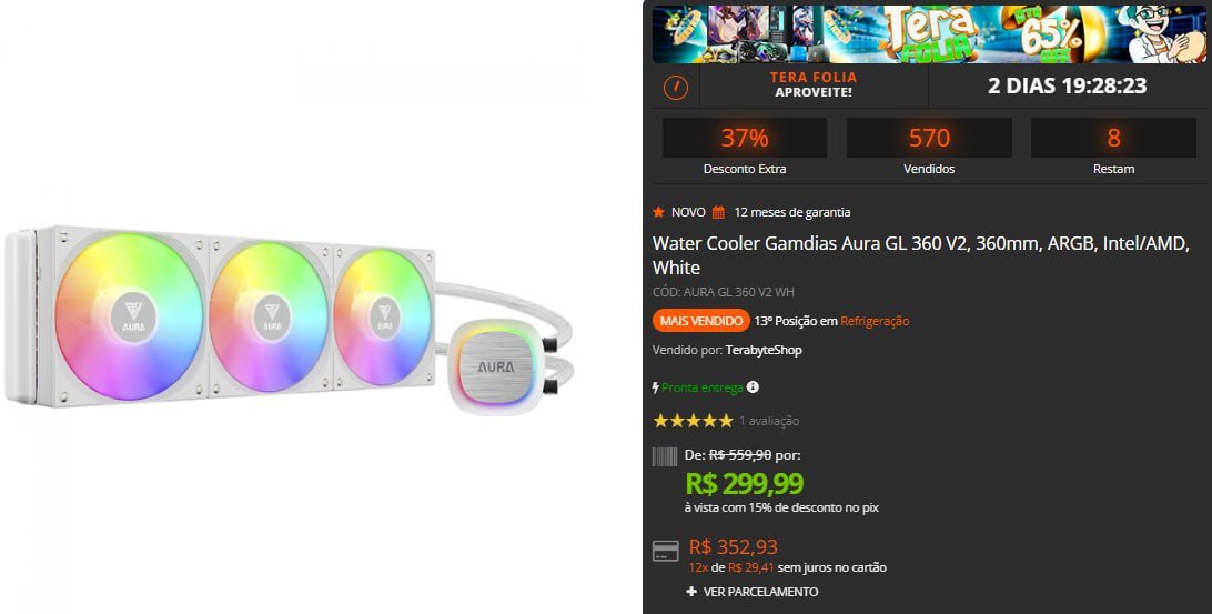 Water Cooler Gamdias Aura GL 360 V2, 360mm, ARGB, Intel/AMD, White 🧊🖥️