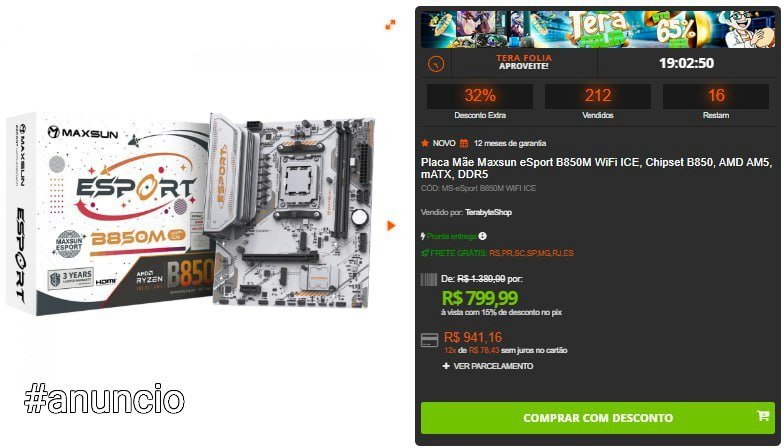 Placa Mãe Maxsun eSport B850M WiFi ICE, Chipset B850, AMD AM5, mATX, DDR5 🖥️