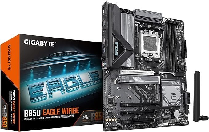 GIGABYTE Placa-mãe B850 Eagle WIFI6E AMD AM5 LGA 1718, ATX, DDR5, 3X M.2, PCIe 5.0, USB-C, WIFI6E, LAN 1GbE, EZ-Latch, Garantia de 5 anos 🖥️🛒