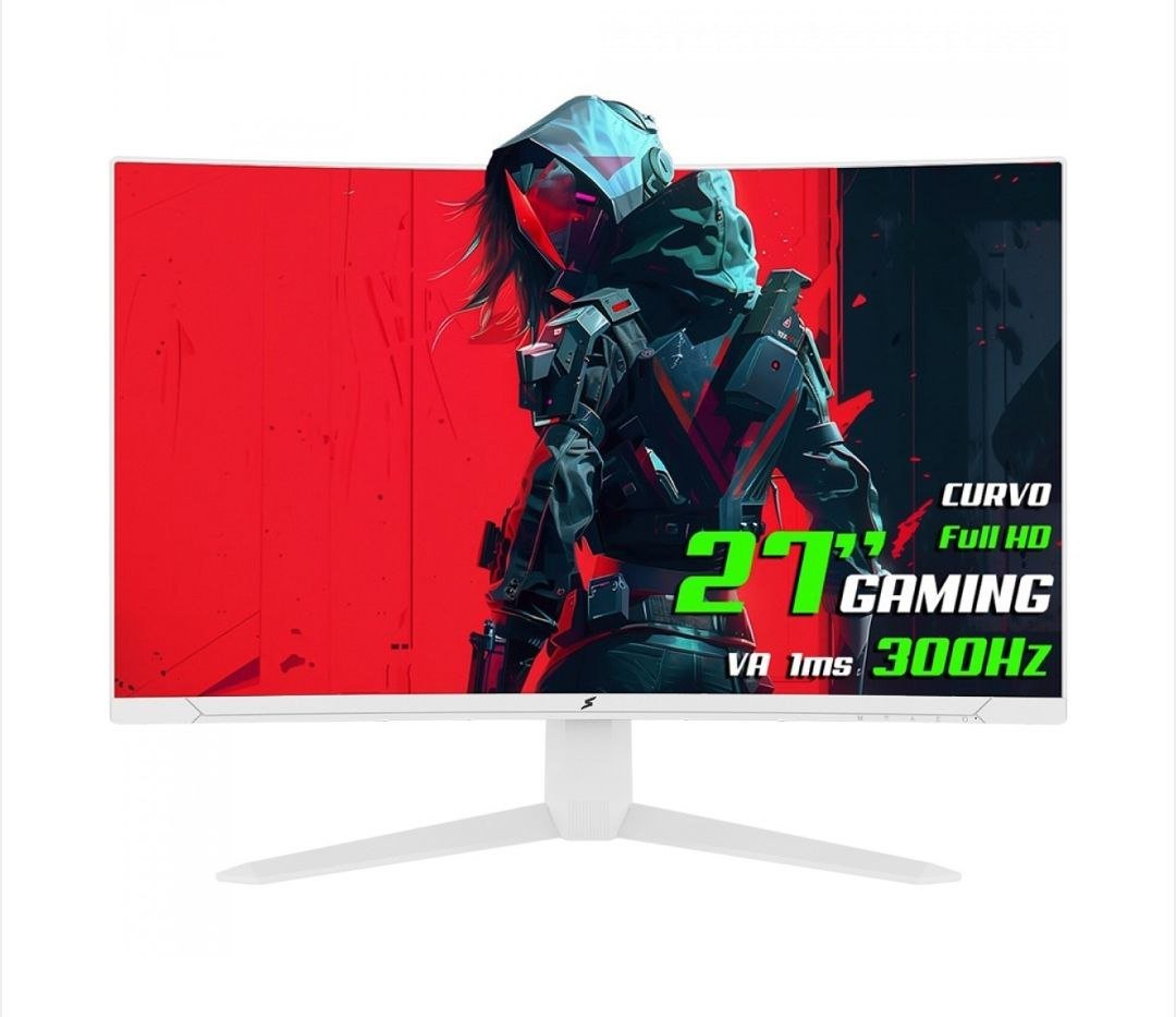 Monitor Gamer SuperFrame UltraX, 27 Pol, Curvo, Full HD, Fast VA, 1ms, 300Hz, FreeSync/G-Sync, HDMI/DP, Branco, SFUCW-27300-FHD 🖥️🎮