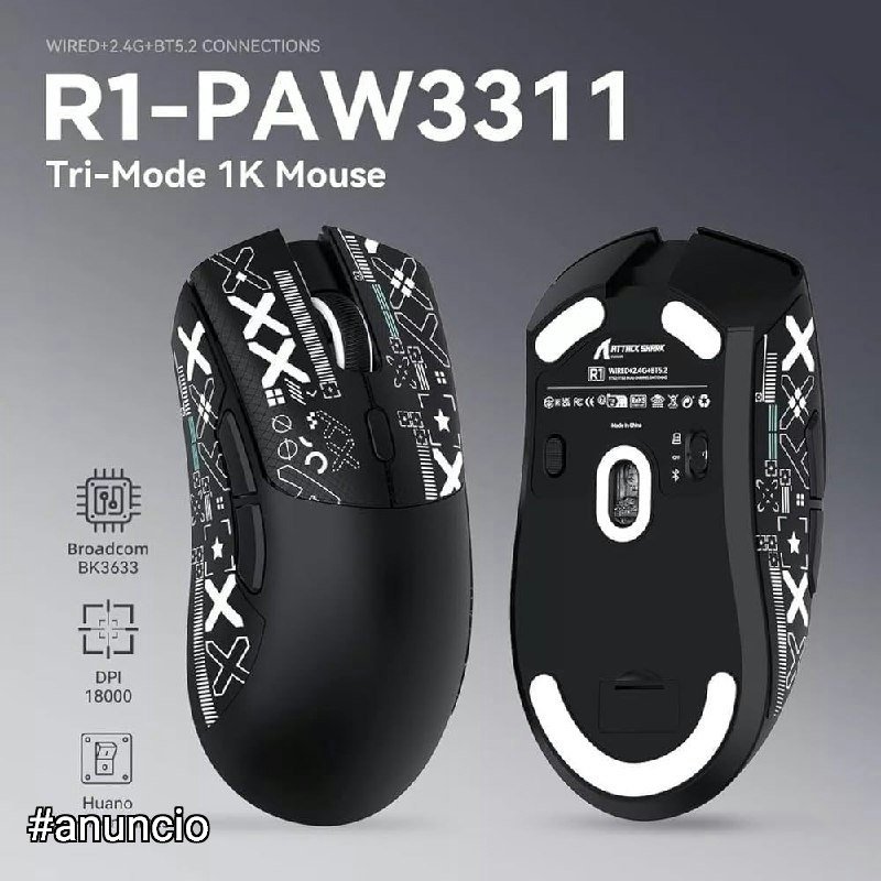 Mouse Sem Fio Attack Shark R1, Sensor PAW3311 (2 Unidades)🖱️🎮