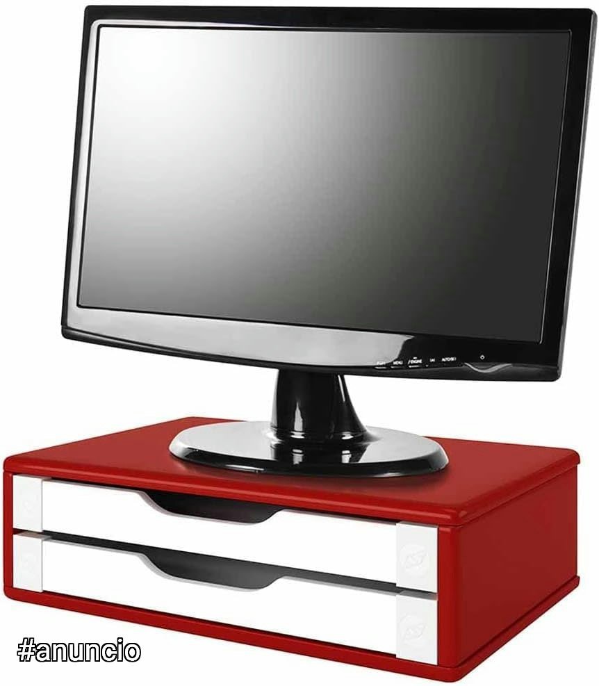 Suporte de Monitor 2 Gavetas, MDF Vermelho com Gaveta Branca - Souza e Cia (Ref: 3360) 🖥️🗄️