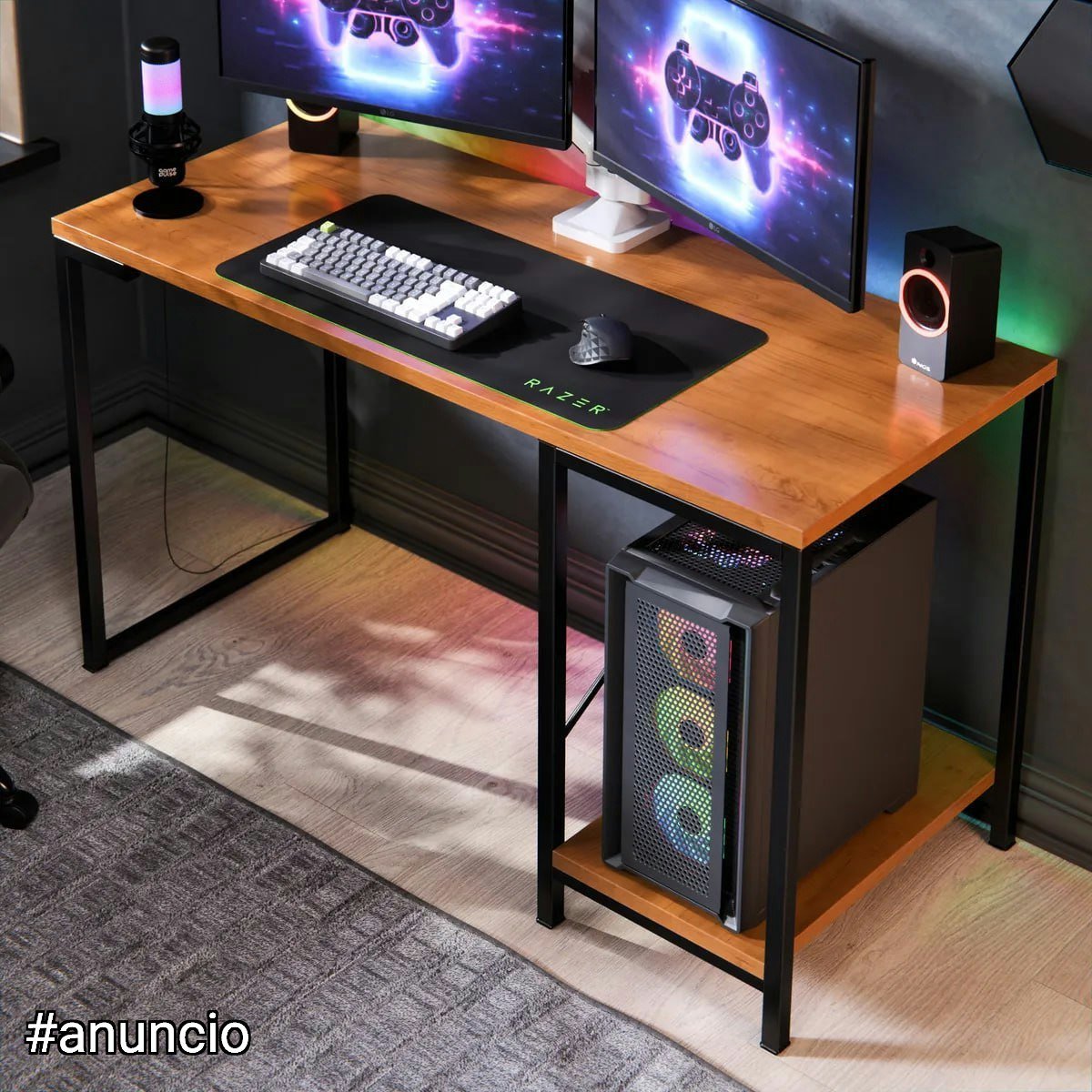 Escrivaninha Gamer Tokyo MDF Mesa Para Computador Home Office E Estudos Com Suporte Para CPU E Prateleira Lateral Estrutura Em Aço Estilo Industrial Design Moderno Amplo Cor Canela Preto 🛒