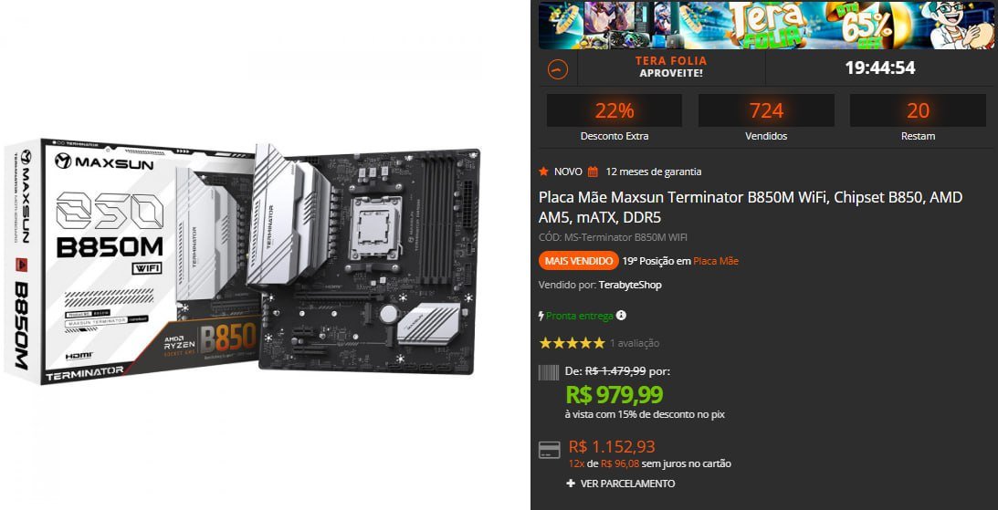 Placa Mãe Maxsun Terminator B850M WiFi, Chipset B850, AMD AM5, mATX, DDR5 🖥️🛒