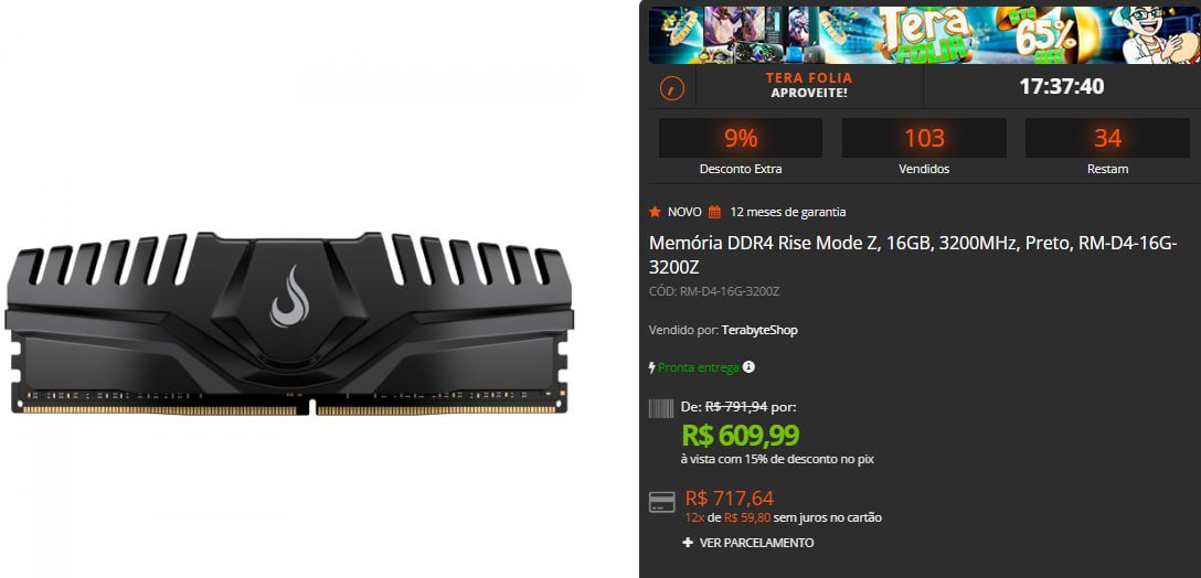 Memória DDR4 Rise Mode Z, 16GB, 3200MHz, Preto, RM-D4-16G-3200Z 💻🛒
