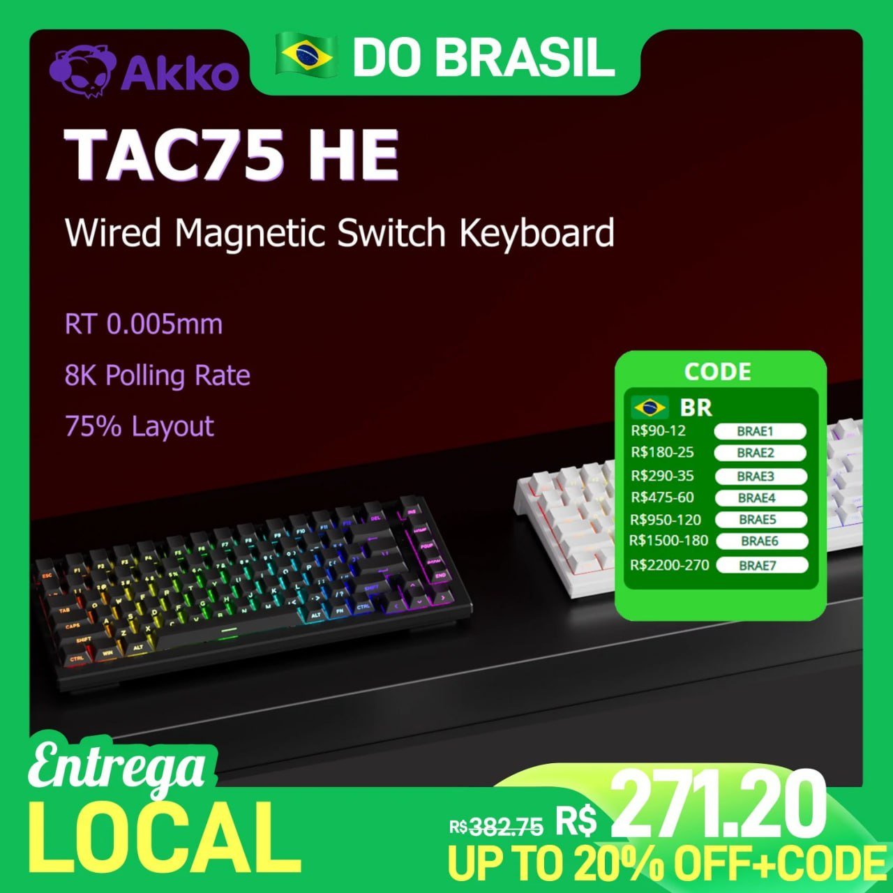 Akko TAC75 HE - Teclado Mecânico Magnético 75% 🎮⌨️