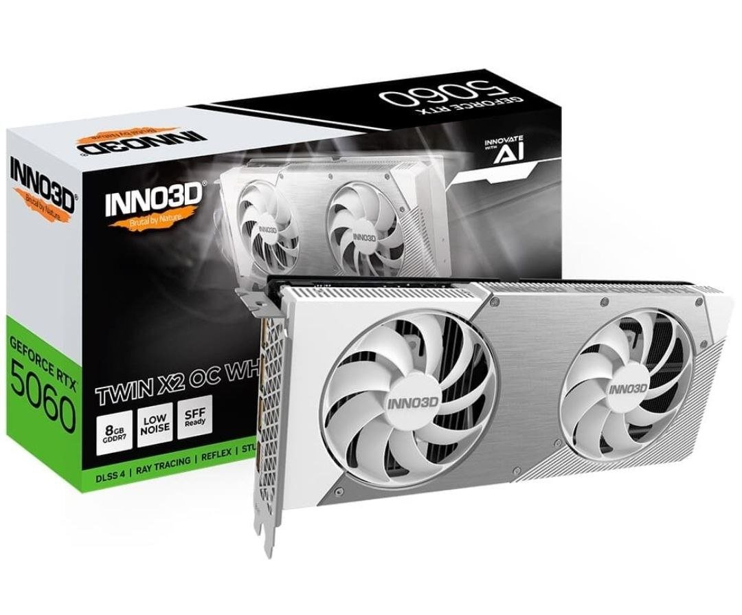 Placa de Video Inno3D RTX 5060 Twin X2 OC White NVIDIA Geforce, 8GB GDDR7, 2527MHz, 128bits, DLSS 4, Ray Tracing - N50602-08D7X-195070W 🛒🎮