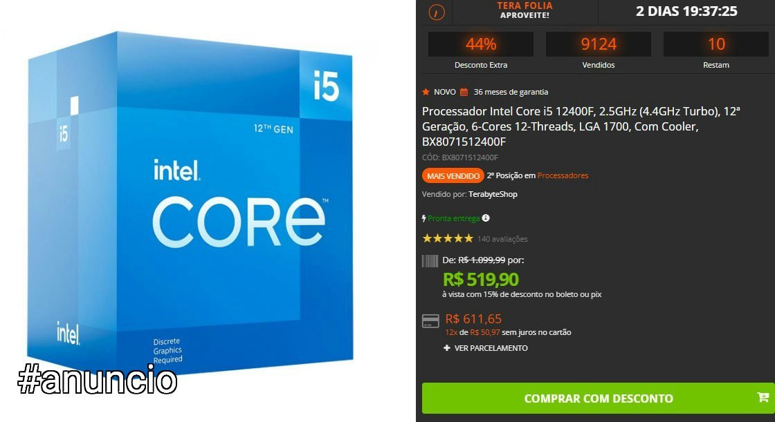 Processador Intel Core i5 12400F 💻