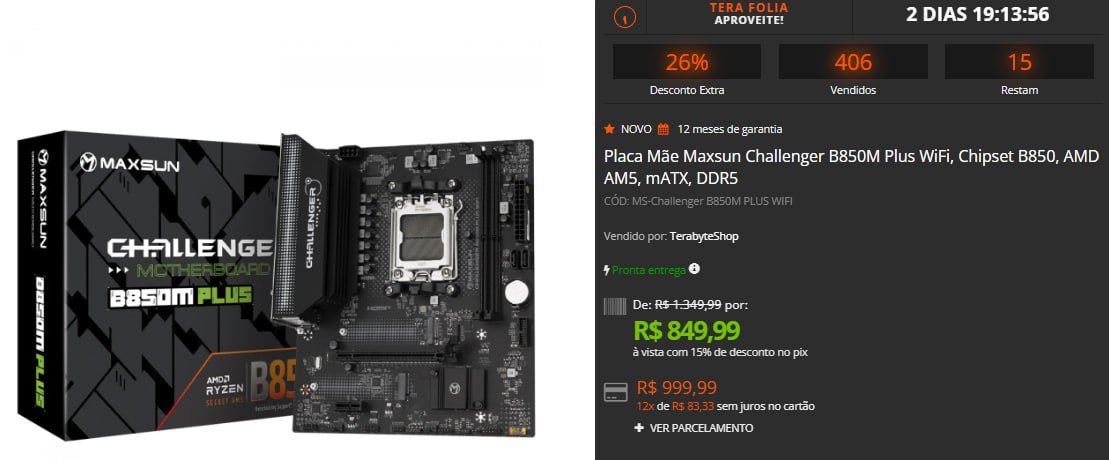 Placa Mãe Maxsun Challenger B850M Plus WiFi, Chipset B850, AMD AM5, mATX, DDR5 🖥️
