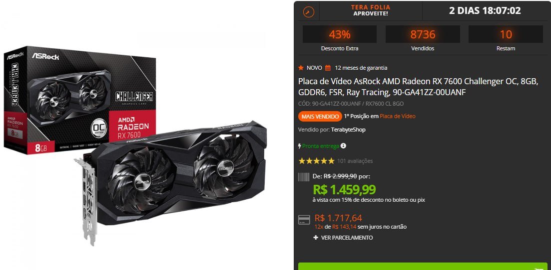 Placa de Vídeo AsRock AMD Radeon RX 7600 Challenger OC, 8GB 🖥️🎮