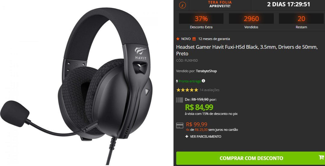 Headset Gamer Havit Fuxi-H5d Black, 3.5mm, Drivers de 50mm, Preto 🎧🎮