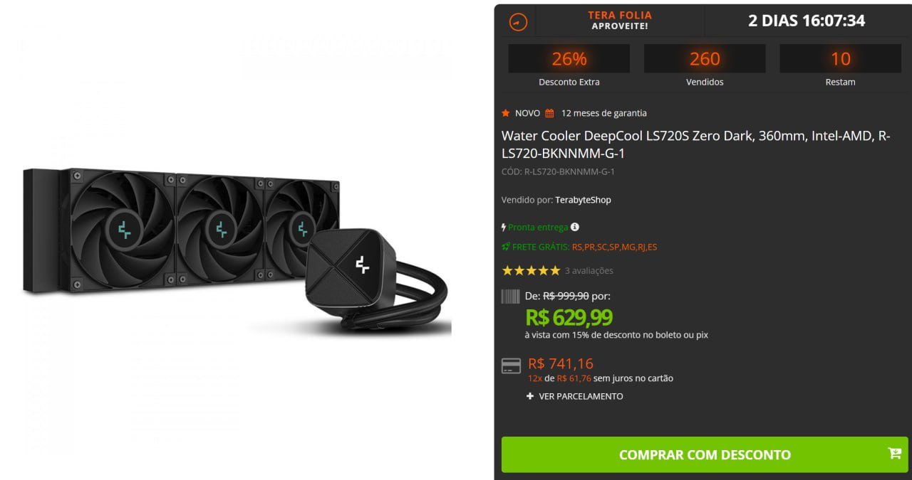 Water Cooler Deepcool LS720S Zero Dark 360 mm – Intel/AMD 💻❄️