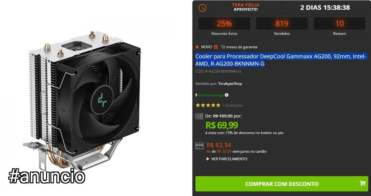 Cooler para Processador DeepCool Gammaxx AG200, 92mm, Intel-AMD 🧊🖥️
