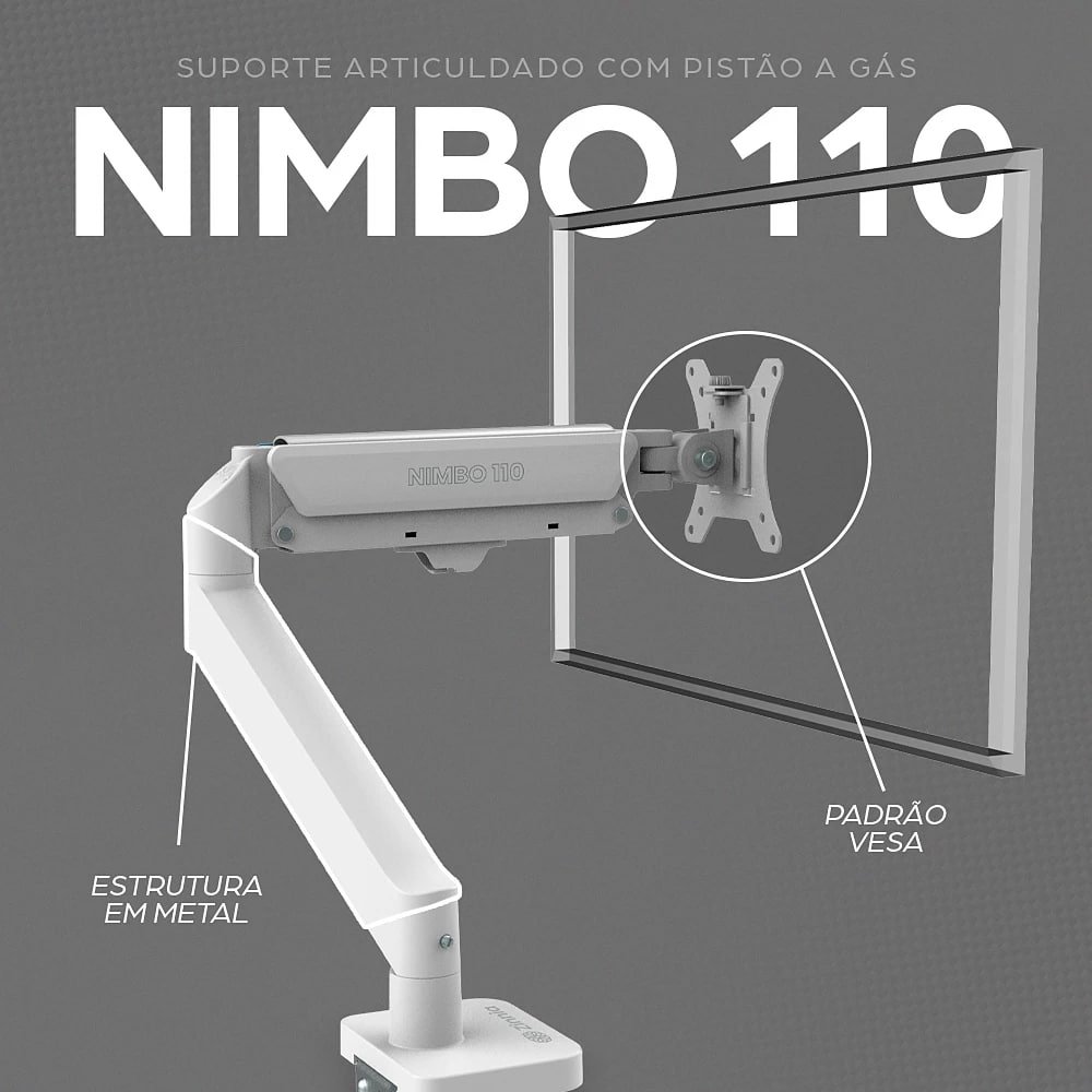 Suporte Articulado Para Monitor Zinnia Nimbo 110, 13 Pol. a 32 Pol., Branco 🖥️