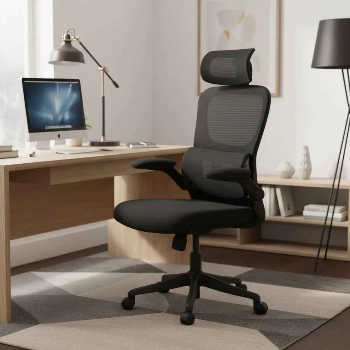 Cadeira Escritório Ergonômica Reclinável Suporte Lombar Preto Espuma