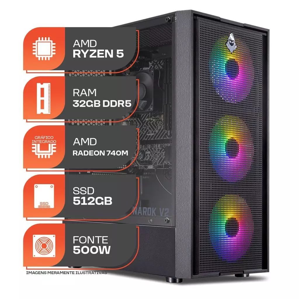 PC Gamer Forge AMD Ryzen 5 8500G, 32GB DDR5, SSD M.2 512GB, Fonte 500W 80 Plus 🛒💻