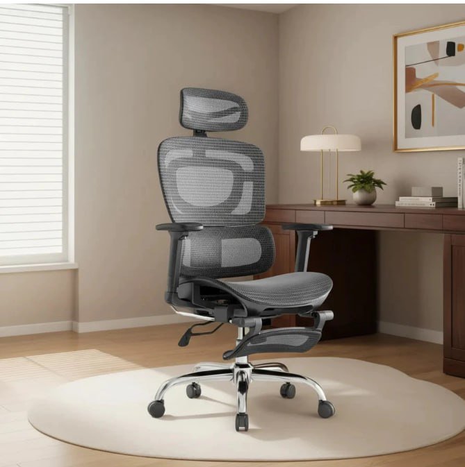 Cadeira Escritório Ergonômica Mônaco BT07/WT07 Luvinco Malha Respirável Lombar Adaptável Apoio Pés 💺