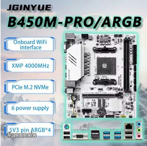 JGINYUE B450 AM4 Placa-Mãe M-ATX Suporta CPU série AMD Ryzen 2000-5000 RAM DDR4 Desktop PC B450M PRO ARGB 🖥️🛒