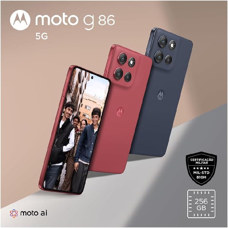 Smartphone Motorola Moto g86 5G - 256GB 24GB (8GB RAM+16GB Ram Boost) Tela 1.5K pOLED, 50MP Sony camera OIS Moto AI, vídeos em 4K, IP68 + IP69 - Vermelho 📱