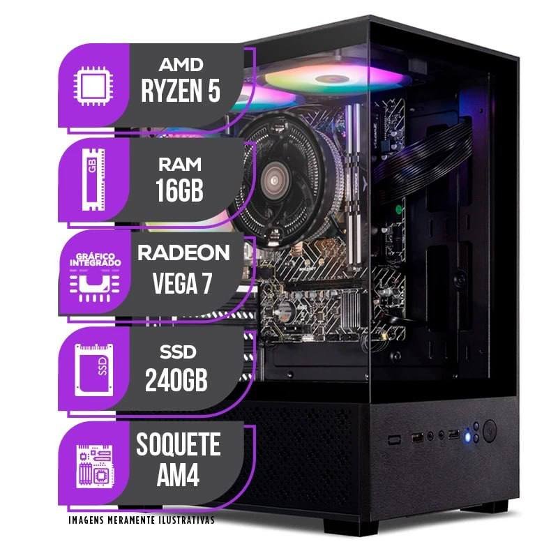 PC Gamer Mancer, AMD Ryzen 5 5600GT, Vega 7, 16GB DDR4, SSD 240GB, Fonte 400W 80 Plus 🖥️🎮