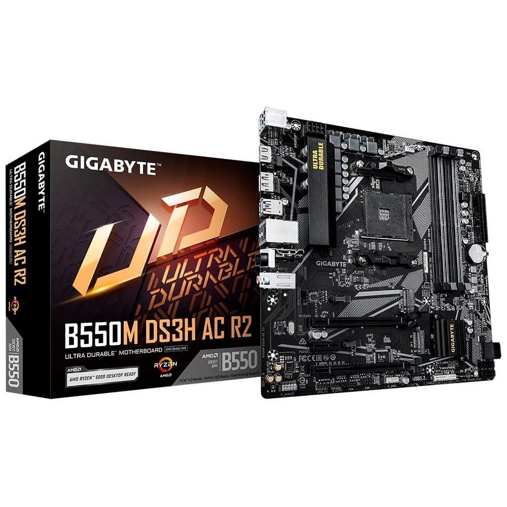 Placa Mãe Gigabyte B550M DS3H AC R2 AMD AM4 Micro ATX DDR4 RGB Wi-Fi 6 Bluetooth 🛒💻