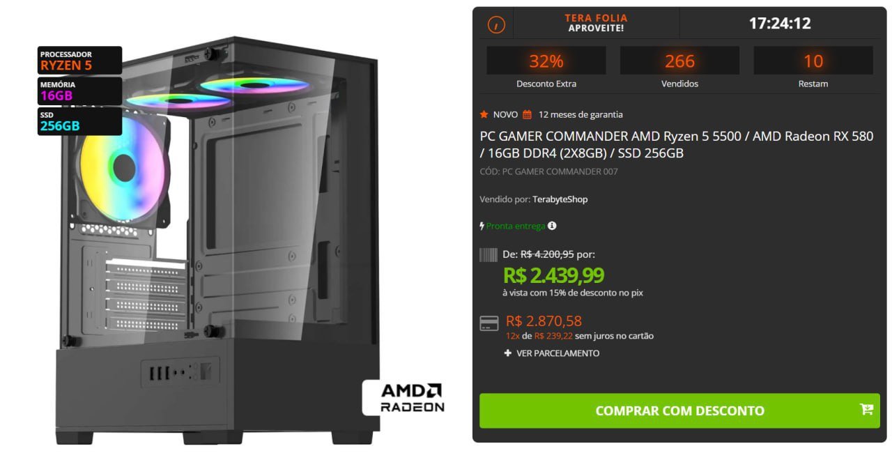 PC GAMER COMMANDER AMD Ryzen 5 5500 / AMD Radeon RX 580 / 16GB DDR4 (2X8GB) / SSD 256GB 🛒💻